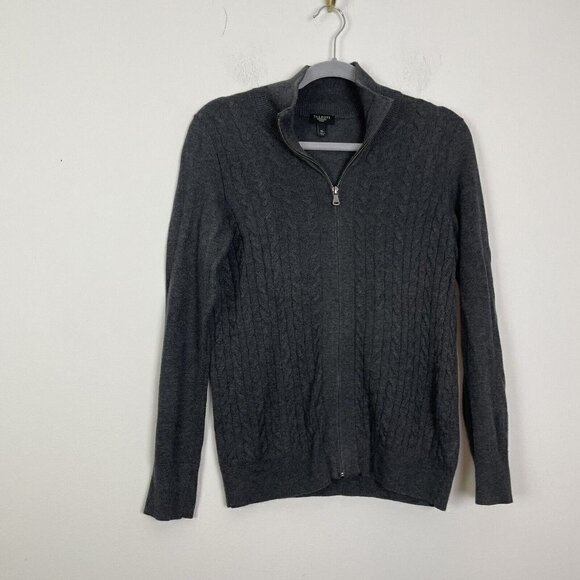 Talbots Woman’s Petites Full Zip Gray Cable Knit Sweater Size Medium Petite - Picture 1 of 4